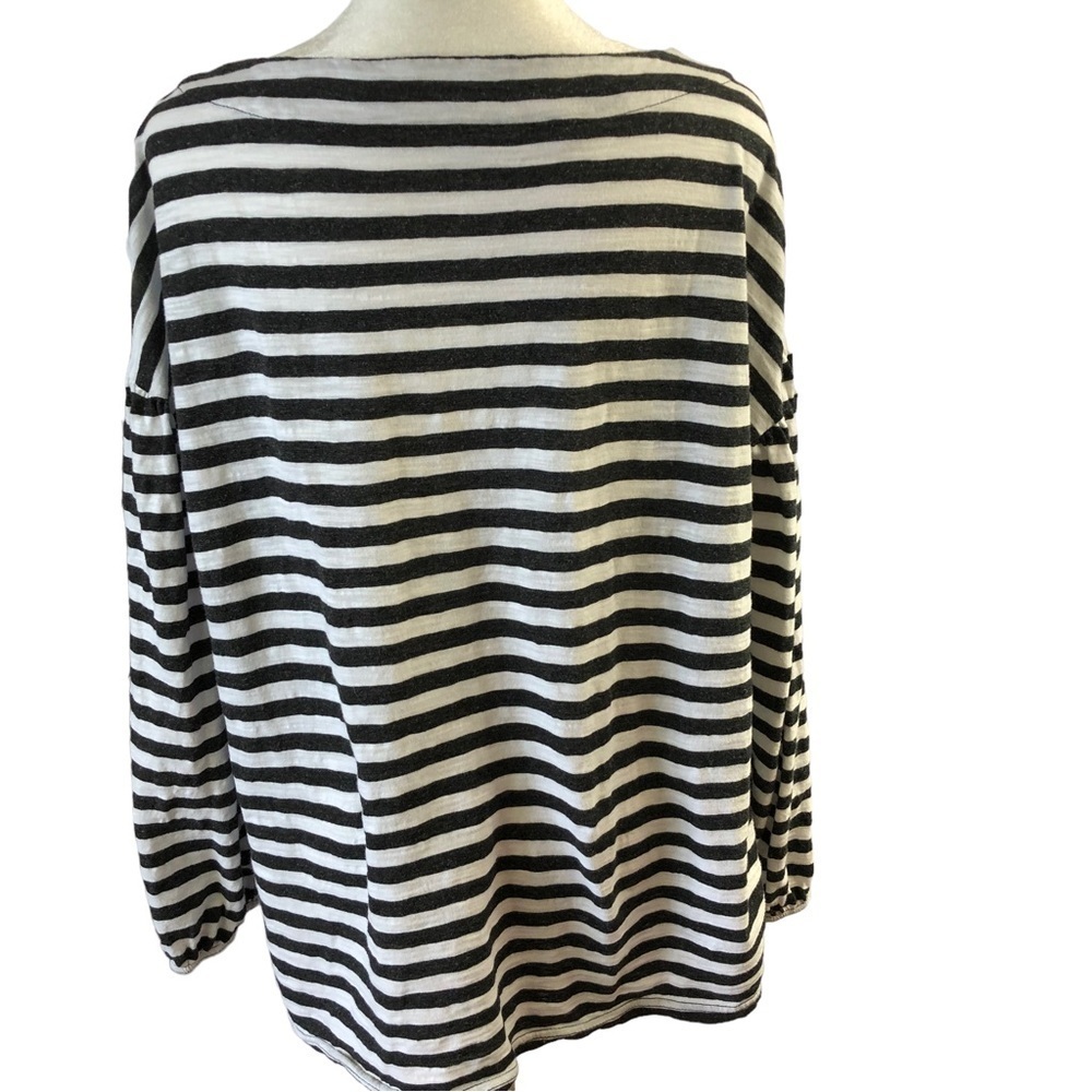 Chaps Breton Sailor Style Popover Top Women L Black White Stripe - Picture 6 of 9